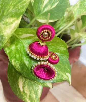 Pink Buta Thread Earrings and Studs VMMT1