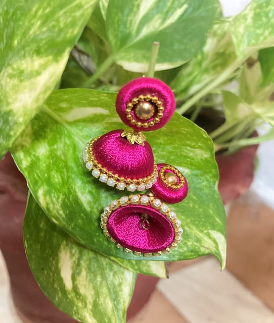 Pink Buta Thread Earrings and Studs VMMT1