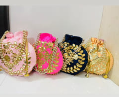 Indian Handmade Women's Embroidered Potli Bag, Drawstring Pouch Bag, Wedding Favor, Return Favors, Gift For Guest