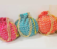 Indian Handmade Women's Embroidered Potli Bag, Drawstring Pouch Bag, Wedding Favor, Return Favors, Gift For Guest