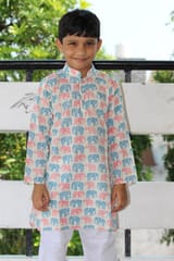 Handblock animal print cotton Kurta for boys