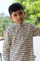 Handblock animal print cotton Kurta for boys