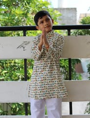 Handblock animal print cotton Kurta for boys