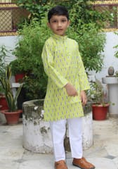 Green Ikat print cotton Kurta for boys