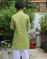 Green Ikat print cotton Kurta for boys