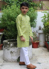 Green Ikat print cotton Kurta for boys