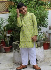 Green Ikat print cotton Kurta for boys