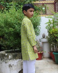 Green Ikat print cotton Kurta for boys