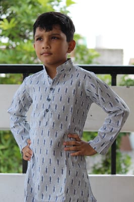 Grey print cotton Kurta for boys