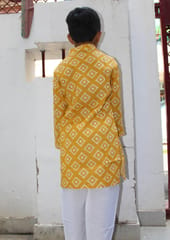 Yellow Ikat print cotton Kurta for boys