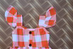 Red checked frill sleeve dress with front buttons