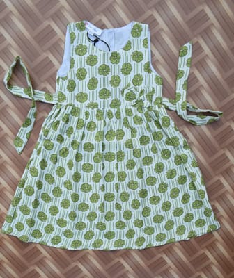 Olive green floral sleeveless cotton dress