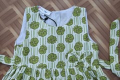 Olive green floral sleeveless cotton dress