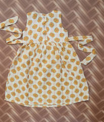 Yellow floral sleeveless cotton dress