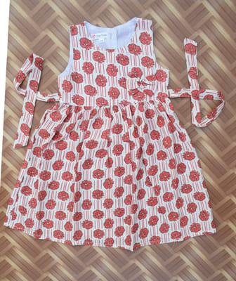 Red floral sleeveless cotton dress