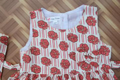 Red floral sleeveless cotton dress