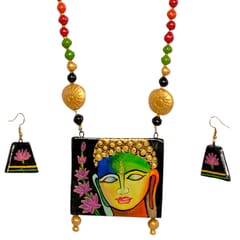 Multi Color Buddha Necklace and earrings set