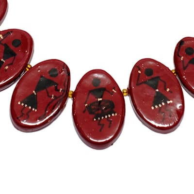 REDDISH BROWN COLOURED TRADITIONAL ART NECKLACE AND EARRING SETS.