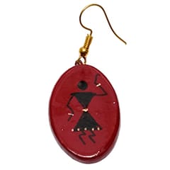 REDDISH BROWN COLOURED TRADITIONAL ART NECKLACE AND EARRING SETS.