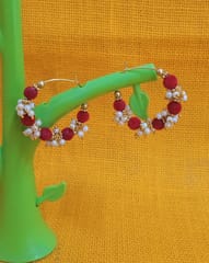 Silk Thread Red Colour Hoop Earrings with Pearls 0026