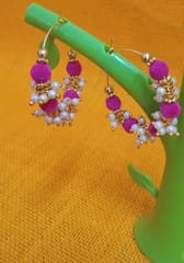 Silk Thread Pink Colour Hoop Earrings with Pearls 0027