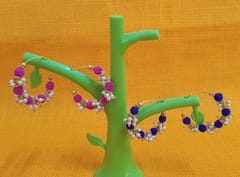 Silk Thread Blue And Pink Colour Hoop Combo Earrings with Pearls 001