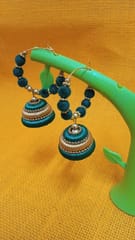Thread Trends Green Silk Thread Jhumkas Beads Dori Hoop Earrings for Women 0029