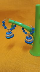 Thread Trends Blue Silk Thread Jhumkas Beads Dori Hoop Earrings for Women 0030