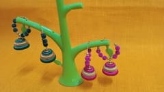 Thread Trends Green and Pink Silk Thread Jhumkas Beads Dori Hoop Earrings for Women Combo 004