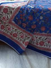 Blue and White Ethnic Indian Floral Design Reversible Double Bed Handcrafted Pure Cotton Dohar/Throw/Ac Quilt (90x108Inches)