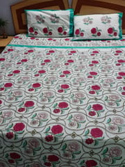 Elegant White and red Ethnic Indian Floral Design Reversible Double Bed Handcrafted Pure Cotton Dohar/Throw/Ac Quilt (90x108Inches)