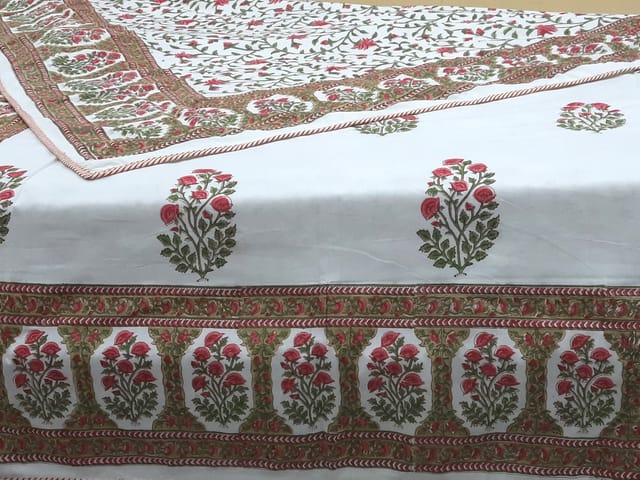 Pink and White Ethnic Indian Floral Design Reversible Single Bed Handcrafted Pure Cotton Dohar/Throw/Ac Quilt (60x90Inches)