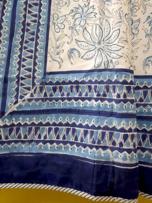 Indigo blue and White Ethnic Indian Floral Design Reversible Single Bed Handcrafted Pure Cotton Dohar/Throw/Ac Quilt (60x90Inches)