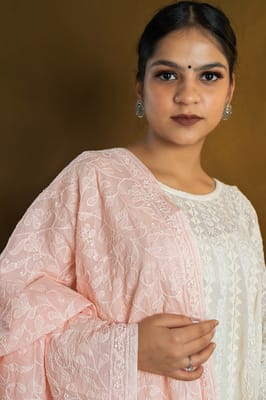 Peach Chikankari Dupatta