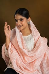 Peach Chikankari Dupatta