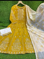 Premium cotton fabric Anarkali Kurti with 6 Kali with heavy embroidery