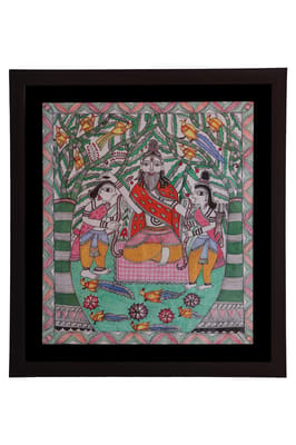 Divine Bond: Ram Lakshman Shiksha – Handmade Madhubani Cotton Canvas Painting