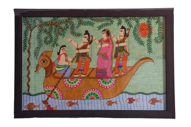 Shree Ram Kevat Samvad – Handmade Madhubani Deep Painting on Cotton Canva