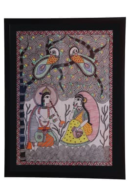 Divine Bliss: Shree Krishna Manmohana Madhubani Deep Painting