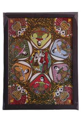Gopi Ras – Handmade Madhubani Deep Acrylic Painting on Cotton Canvas