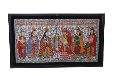 Divine Union – Shree Ram Sita Vivah Utsav” – Handmade Madhubani Cotton Canvas Painting