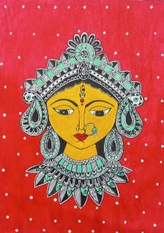 DurgaMaa- Handmade Madhubani Cotton Canvas Painting