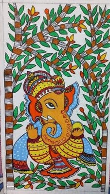 Divine Madhubani: Handmade Cotton Canvas Painting of Lord Ganesha
