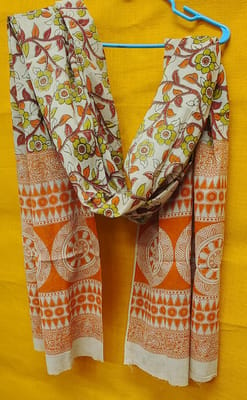 Cream and Orange Kalamkari Dupatta VMM13