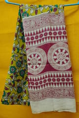 Yellow and Pink Kalamkari Dupatta VMM14