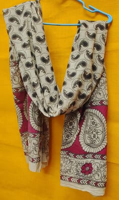 Cream and Pink Kalamkari Dupatta VMM 016