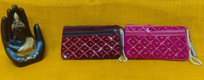 Marron and Pink Velvet Cloth Mobile Pouches Combo 1
