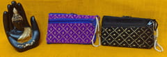 Violet and Black Velvet Cloth Mobile Pouches Combo 3