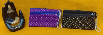 Violet and Black Velvet Cloth Mobile Pouches Combo 3