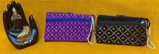 Violet and Black Velvet Cloth Mobile Pouches Combo 3